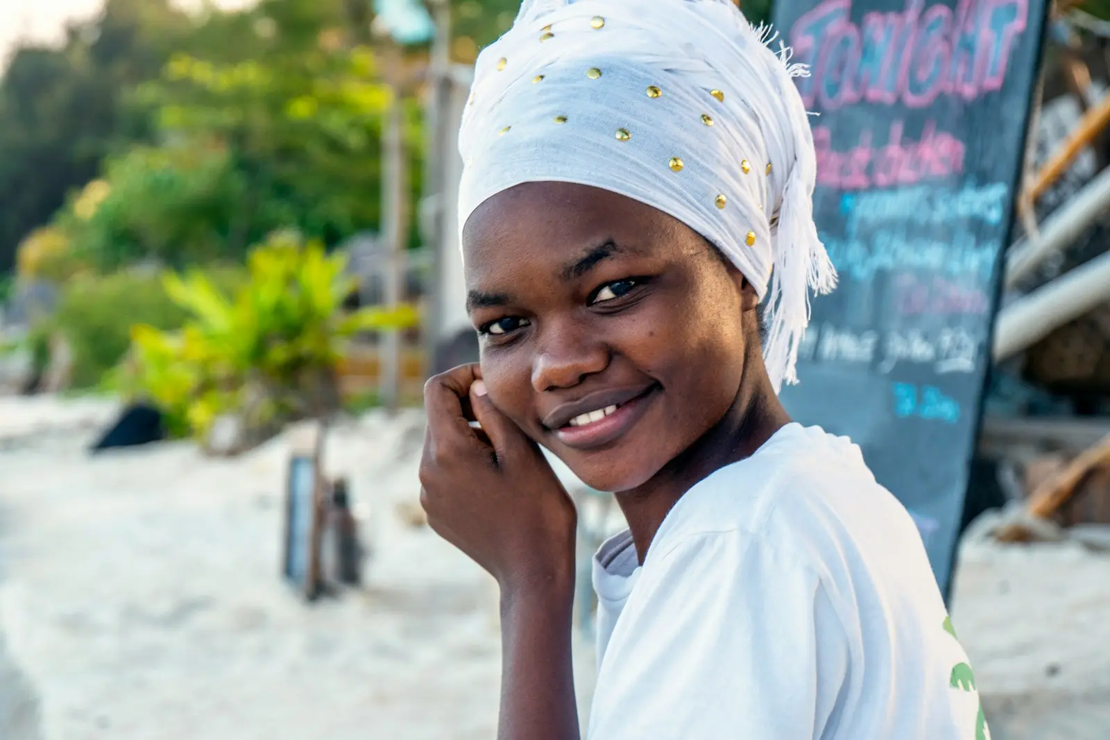 smiling woman at the beach