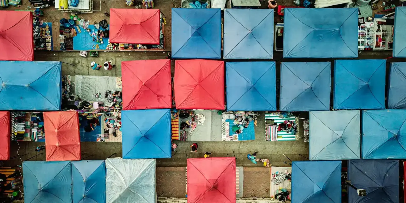 blue red and white umbrella