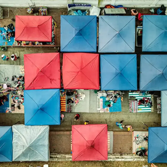 blue red and white umbrella