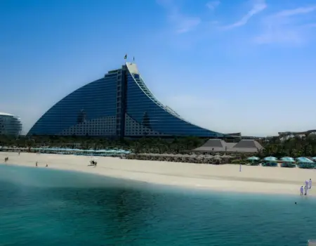 Luxury beach resort with a unique design.