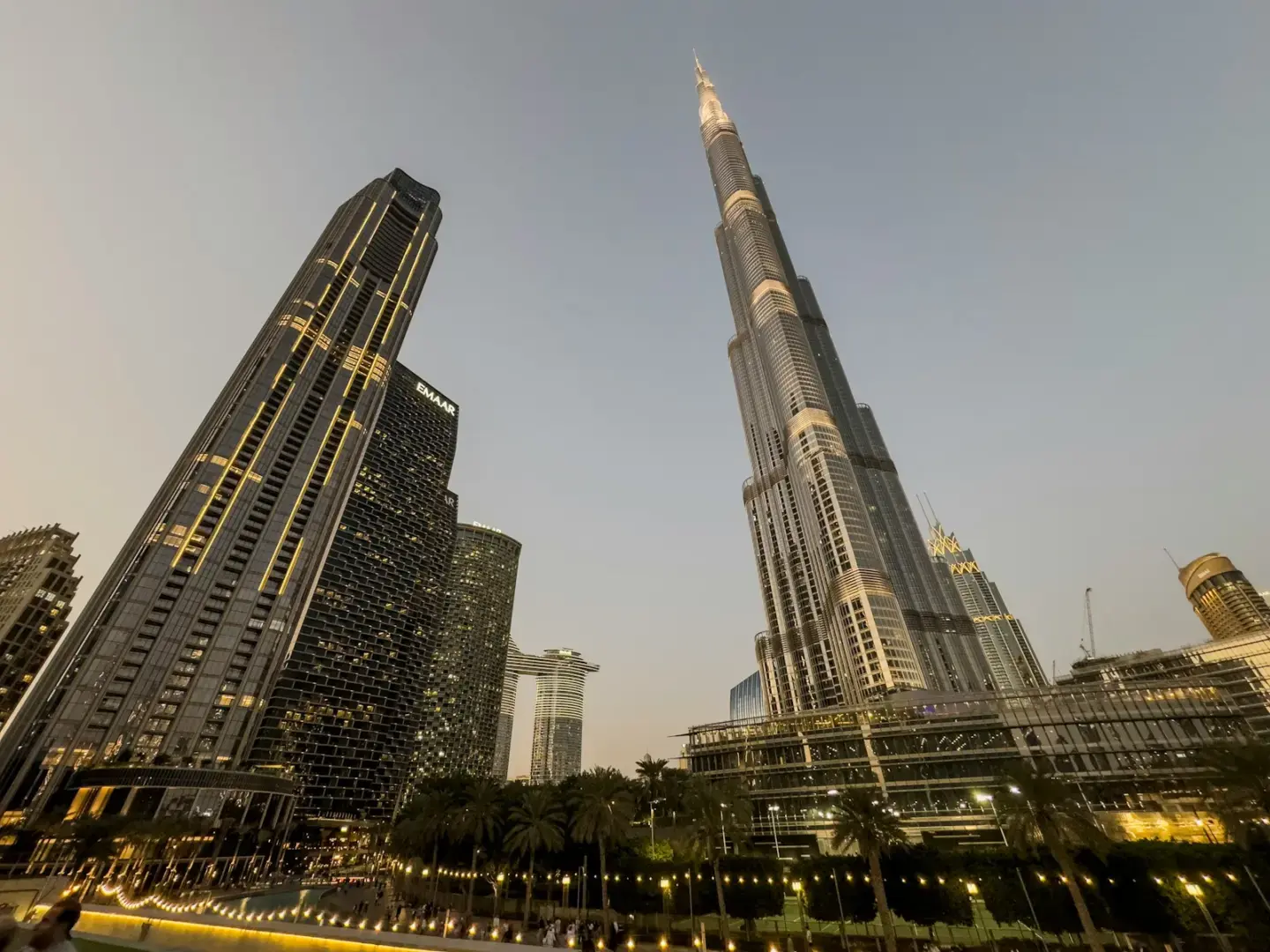 The burj khalifa and surrounding dubai skyscrapers.