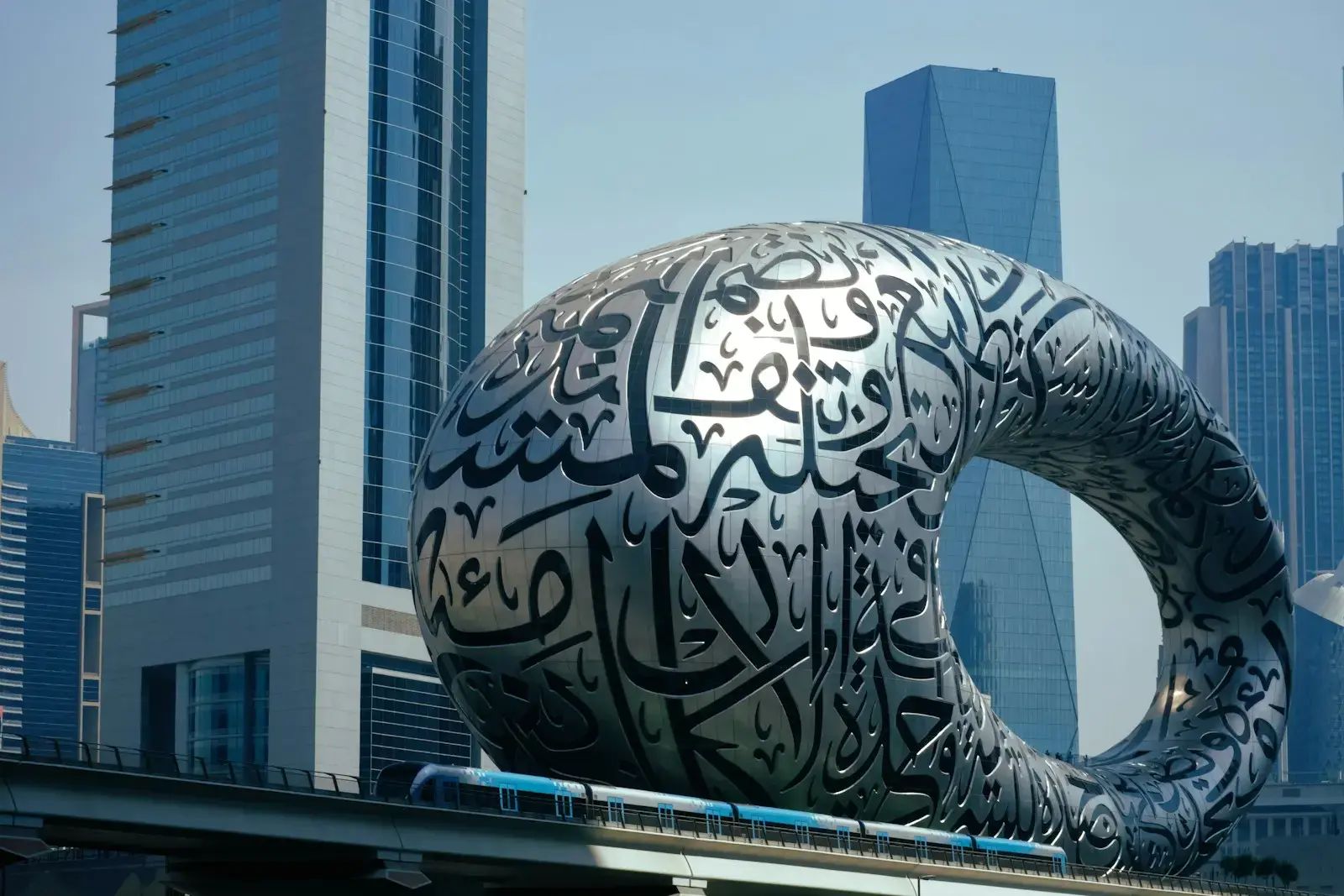 Photo by Timur Gibadullin Dubai's museum of the future with a modern train.